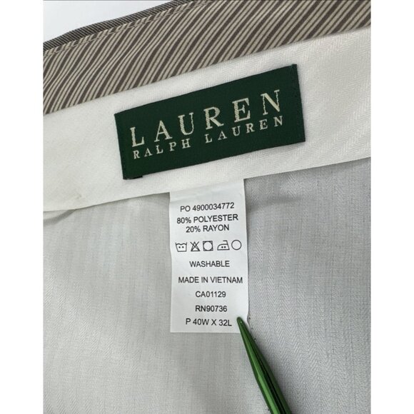 Lauren Ralph Lauren Dress Pants Mens 40x32 Tan Trousers Pleated Cuffed $80 NEW - Picture 6 of 9